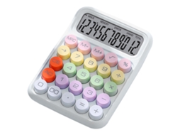 Calculadora mecânica com teclado mecânico colorido para casa, escola e mesa branca.