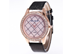 Relógio de Pulso Feminino de Luxo com Strass Mostrador Analógico Pulseira Pu Preto