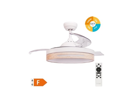 Ventilador De Teto Buccheri Com Luz Led Regulável E Controle Remoto Branco E Efeito Madeira Niaros (36w 3cct 3547lm)