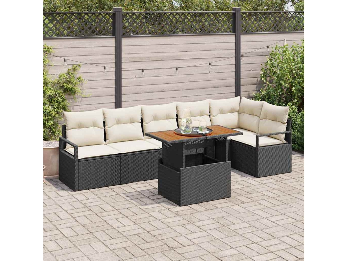 Vidaxl Conjunto De Sofá De Jardim 7 Unid. 6-número De Lugares Preto