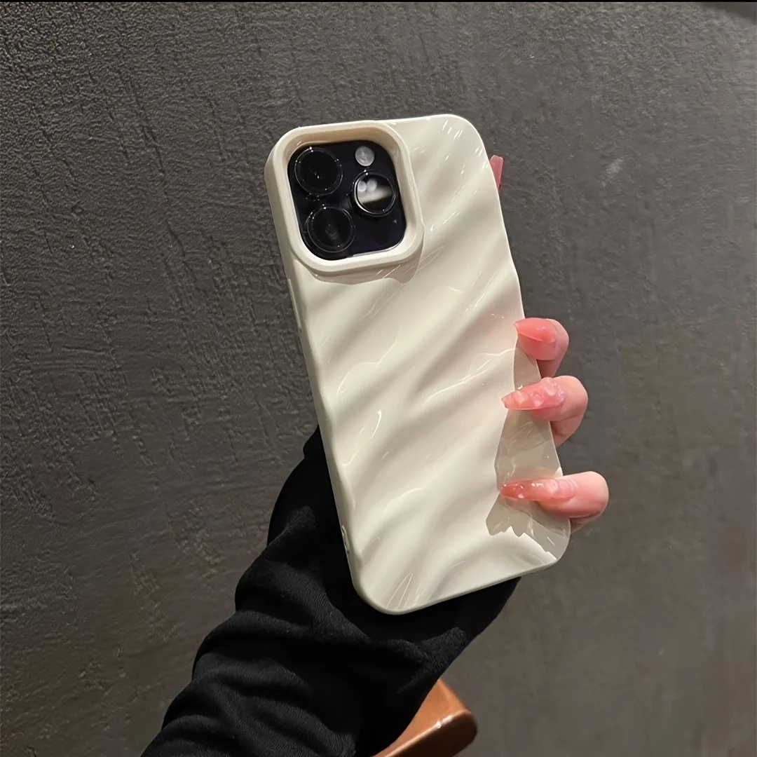 Capa Para Iphone 14 Plus Marrom Claro Em Tpu Com Textura Ondulada De Seda 6d, Capa Protetora Macia E Resistente A Impactos