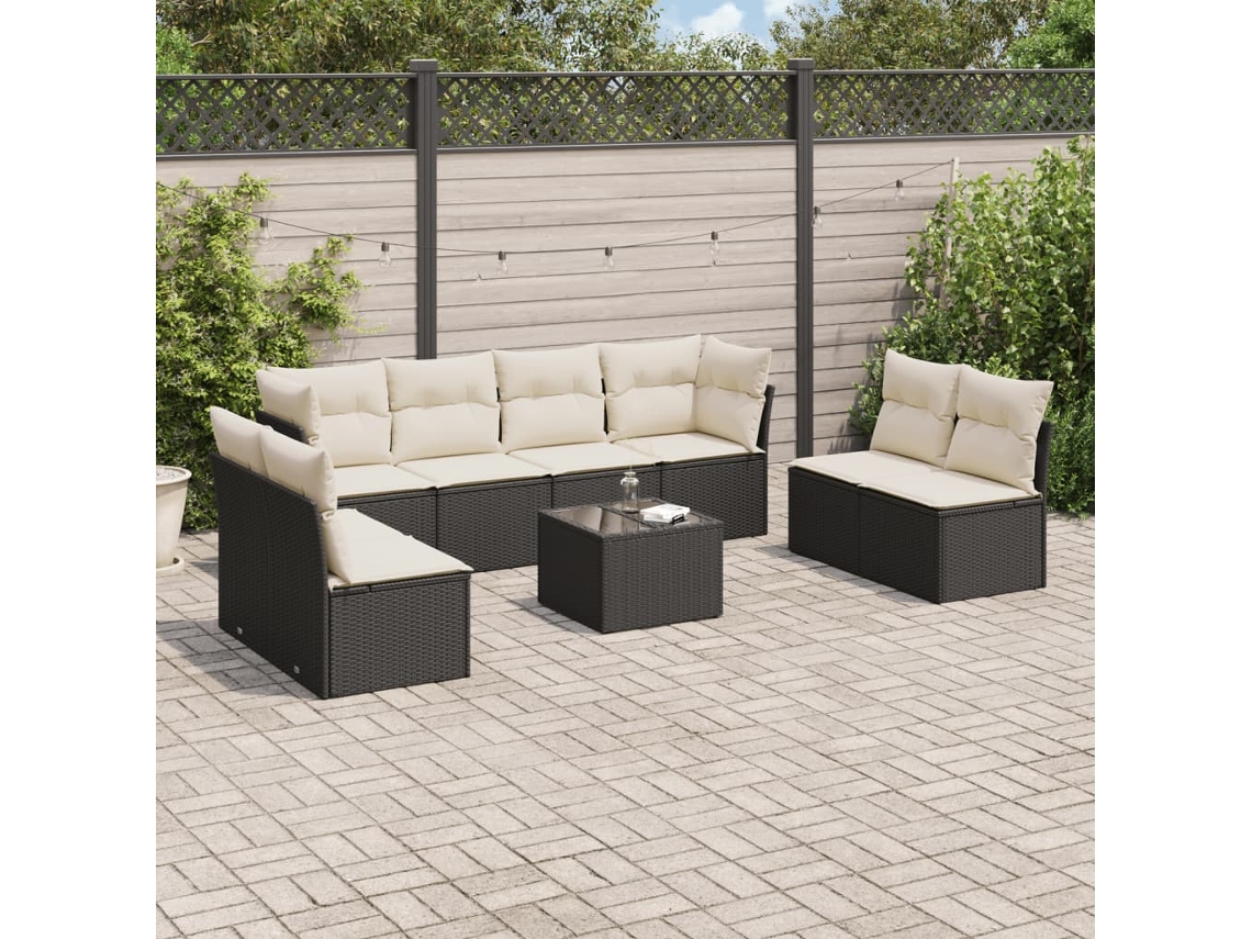 Vidaxl 9 Pcs Conjunto De Sofás P/ Jardim C/ Almofadões Vime Pe Preto