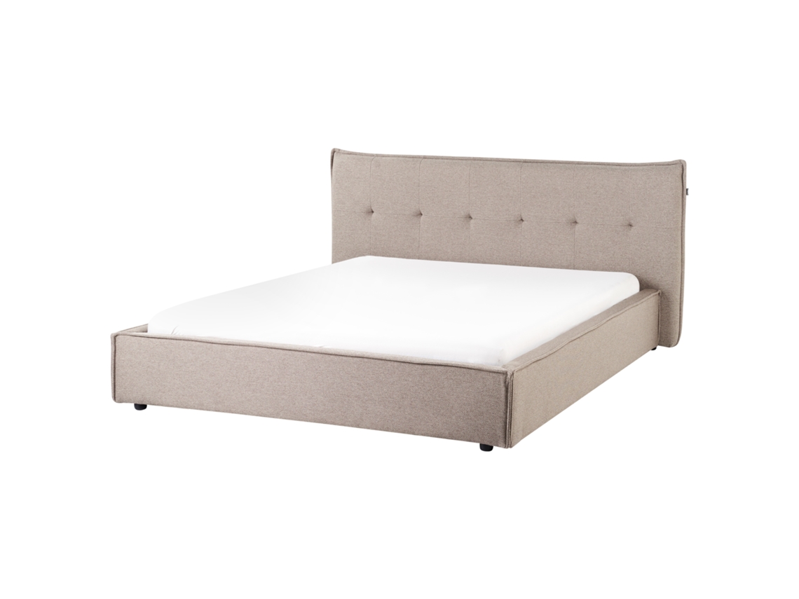 Cama de Casal BELIANI Lestre de Linho Sintético Taupe 160x200