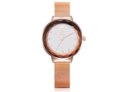 Relógio Analógico Feminino Shengke Pulseira de Malha Ouro Rosa com Strass
