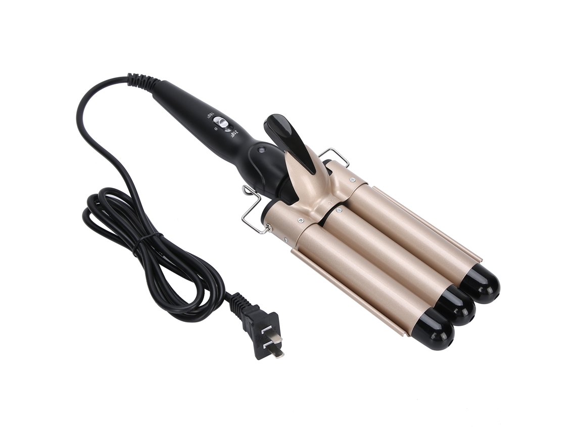 Plancha De Rizos De Três Tubos Com 2 Temperaturas Turmalina Ferramenta Eléctrica De Pentear Ouro Plug Eua