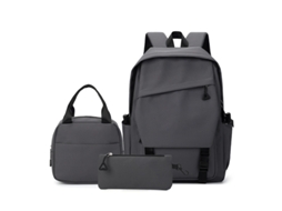Conjunto De Mochila Minimalista Cinza De 3 Peças – Mochila Escolar Impermeável Em Tecido Oxford
