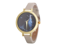Relógio de Pulso Feminino de Quartzo Simples Casual com Pulseira de Couro Artificial Bege