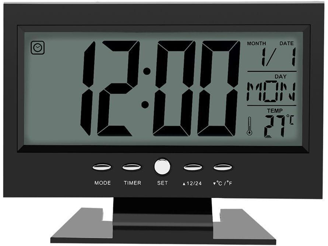 Relógio digital com calendário e despertador de mesa com luz noturna inteligente e horadataSoneca Liptaptyn (preto)