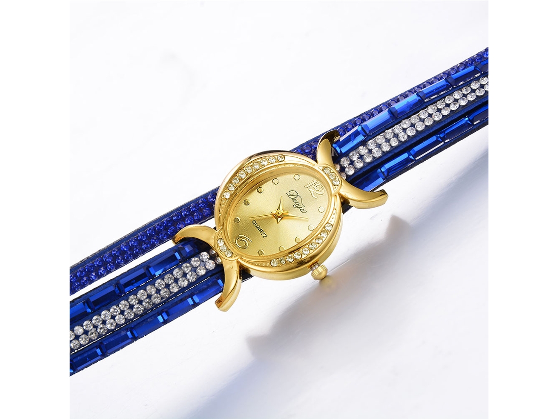 Relógio Pulseira Feminino de Quartzo com Strass Brilhante para Vestir Royal Blue