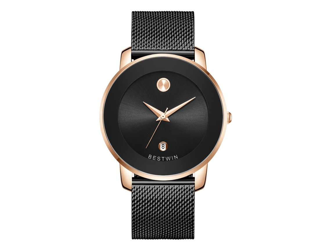 Relógio de Quartzo Masculino MDUG (rosa e Preto Pulseira de Malha)