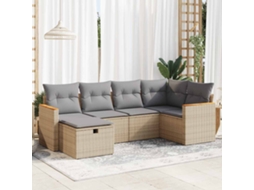 Vidaxl 6 Pcs Conjunto De Sofás P/ Jardim Com Almofadões Vime Pe Bege