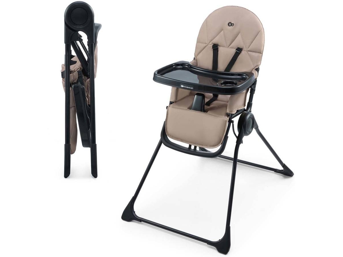 Cadeira de Papa Kinderkraft BINCI compacta para casa e viagem com tabuleiro prático e fecho rápido Bege