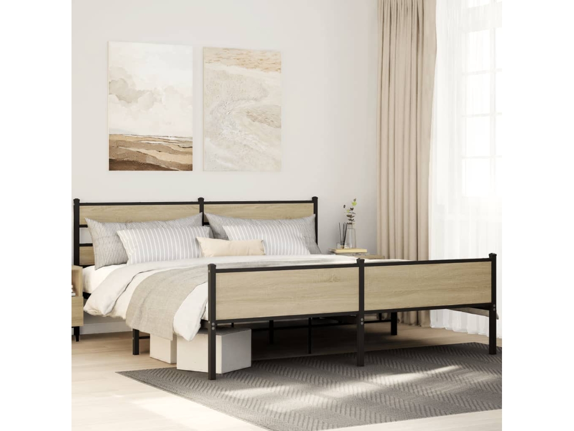 Vidaxl Estrutura De Cama Sem Colchão 183x213cm Metal Carvalho Sonoma