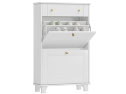 Sapateira Móvel Branca com 2 Portas e 1 Gaveta para 8 Pares 60x23,5x98,5 Cm Branco | S/MARCA