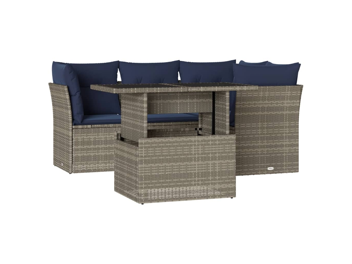 Conjunto de Sofá de Jardim, 5 Peças, Almofadas, Rattan Cinza MAISON EXCLUSIVE