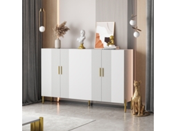 Armário de Sala de Jantar BTFORUS Moderno e Simples em Branco Fosco, multifuncional, 4 Portas, decoração Dourada (160x35x100 cm)