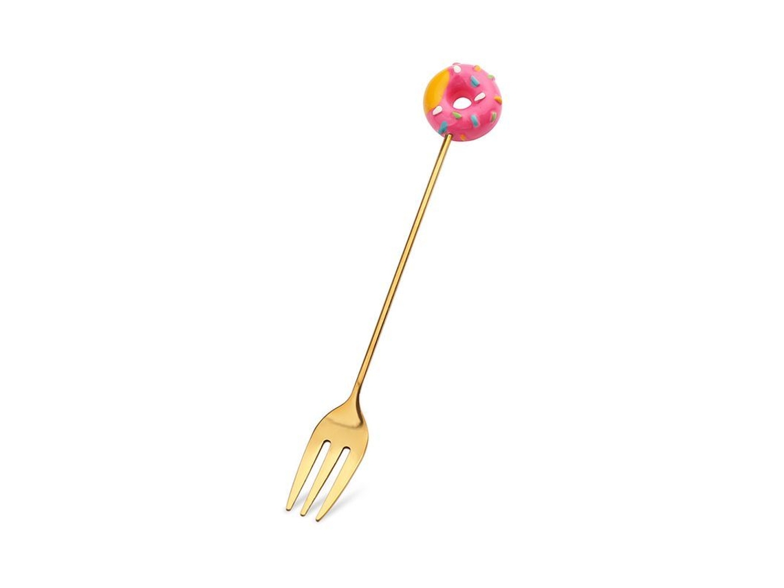 2026 cucharas e Garfos de Sobremesa Criativos de Aço Inoxidável, Design de Donut Lollipop Macaron, 6 Peças, Dourado e Rosa Vermelho