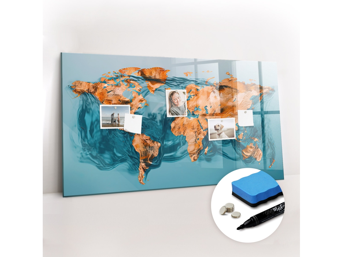Quadro Magnético Decorativo Mapa-múndi Abstrato Para A Sala De Estar Espelharte (120x60 Cm)