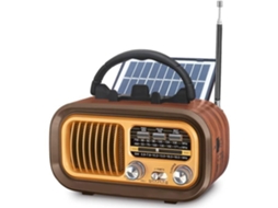 Am/fm/sw Rétro Radio Portátil, Com Bateria Recarregável De 1200 Mah Ou Pilhas D, Com Painel Solar, Com Bluetooth/usb/tf