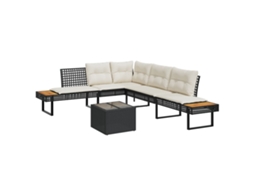Vidaxl 2 Pcs Conj. Sofás P/ Jardim C/ Almofadões Vime Pe E Vidro Preto