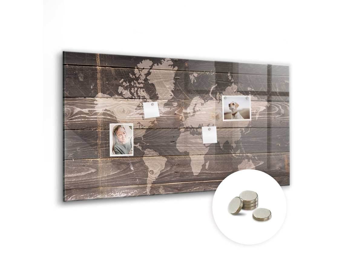 Quadro De Vidro Magnético Mapa Mundi Em Madeira Para A Sala De Estar Espelharte (120x60 Cm)