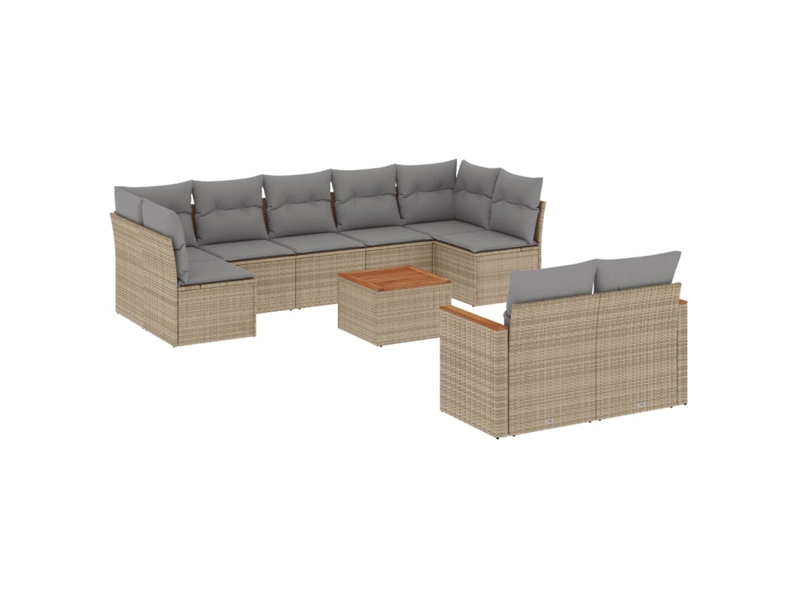 Conjunto de 10 Sofás para Jardim com Almofadões Vime Pe Bege MAISON EXCLUSIVE