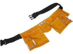 Bolsa para ferramentas Hemoton em couro amarelo com design duplo e compartimentos múltiplos, resistente ao desgaste, ideal para