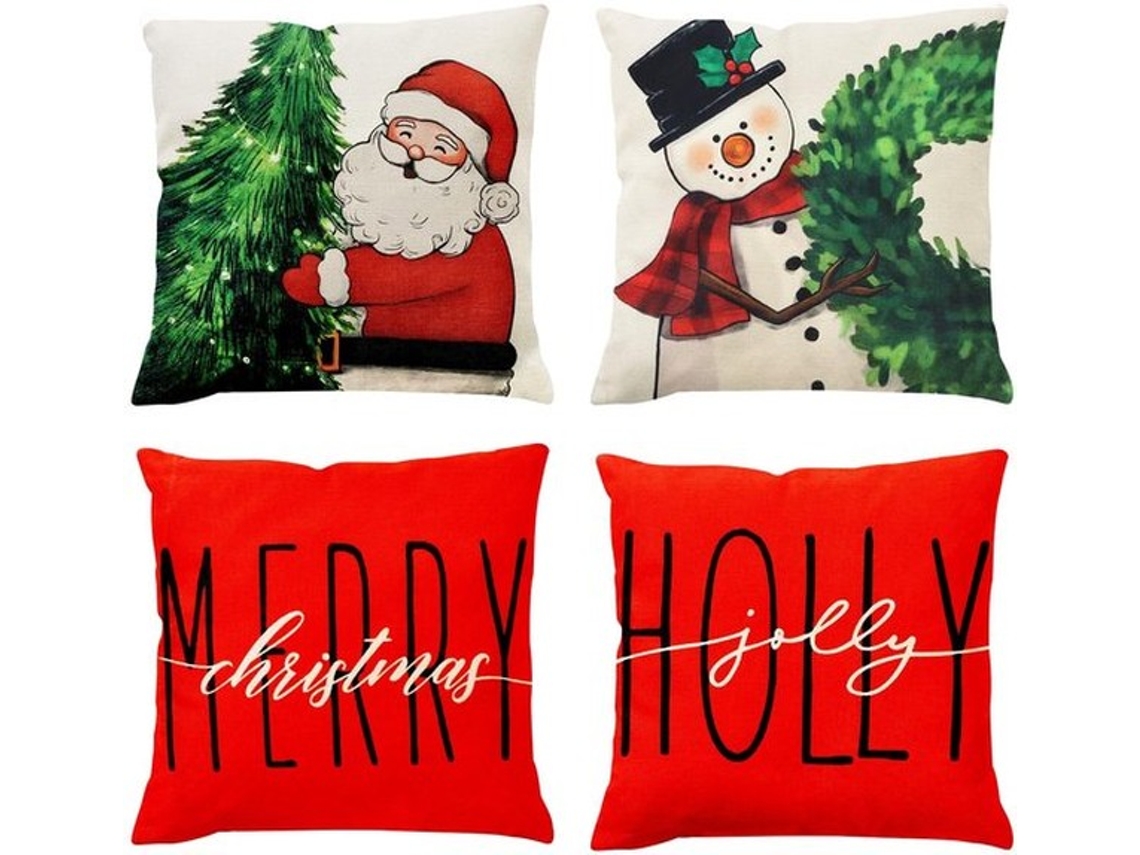 Kussenslopen De Kerst - Linnen Kussenhoes 45 X 45 Cm - Sierkussens 4-pack - Decoratie - Geschikt Voor Woonkamer/kinderkamer - Kussenhoezen