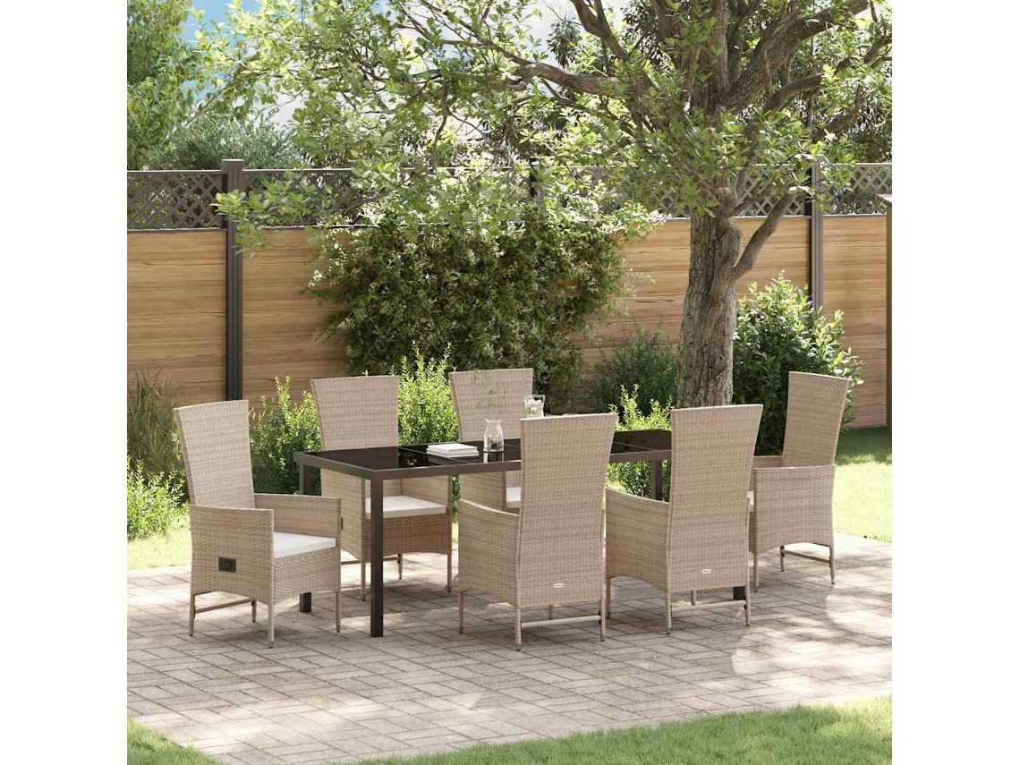 Vidaxl Conjunto De Jantar Para Jardim 7 Unid. Bege Vime Pe