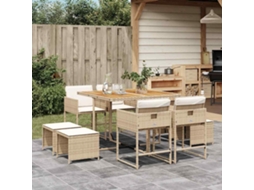 Vidaxl 9 Pcs Conjunto De Jantar P/ Jardim Com Almofadões Vime Pe Bege