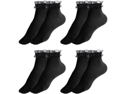 Sokos Unissex 4 Pares Preto - Meias Femininas - Meias De Coton - Desenho De Borda - Meias Confortáveis - Materiais Respiratórios