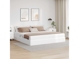 Vidaxl Cama Com Arrumação E Colchão 2 Unid. Branco Couro