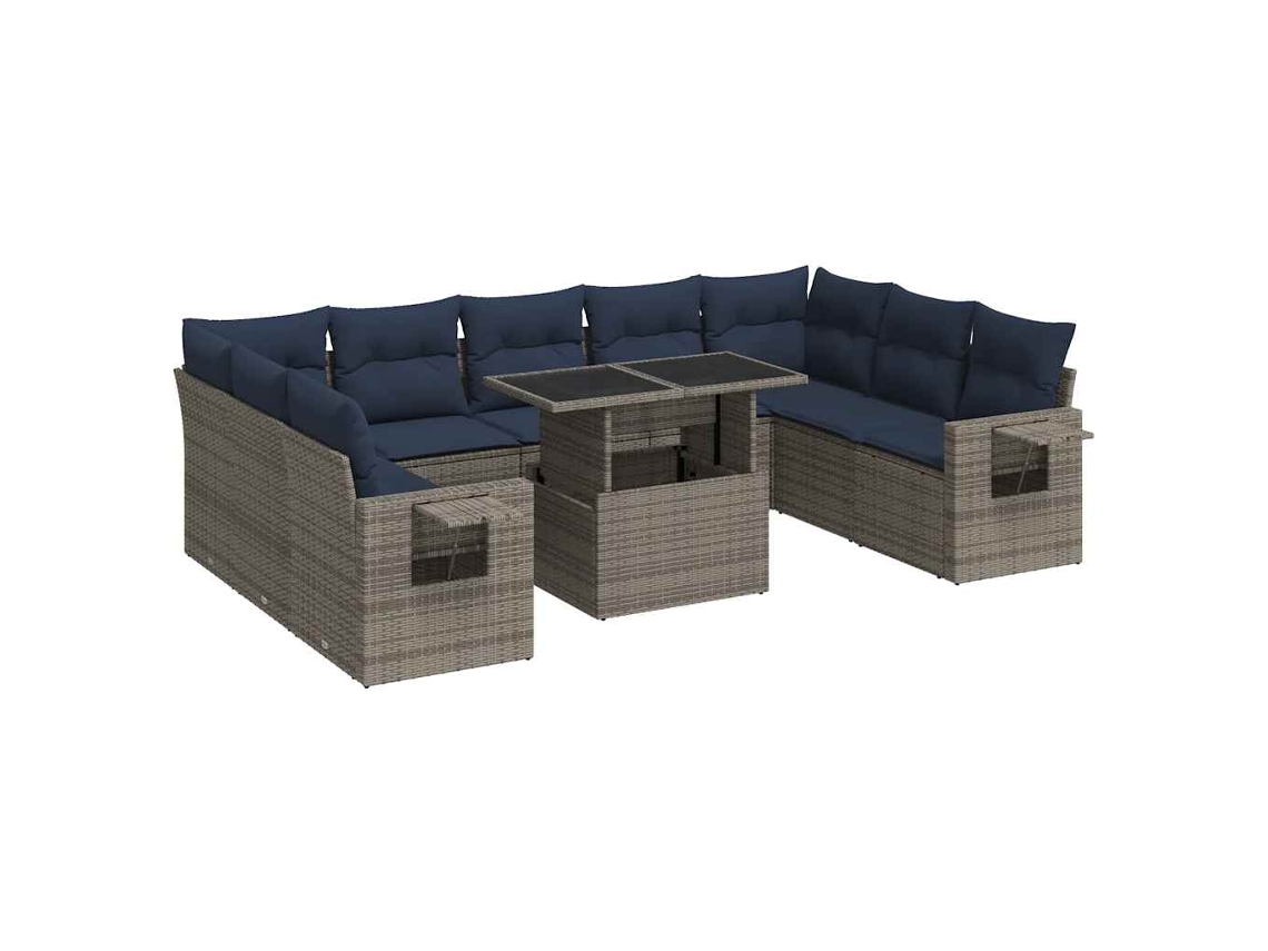 Conjunto de 10 Sofás de Jardim com Almofadões Vime Pe/acácia Cinzento MAISON EXCLUSIVE (10 pcs)