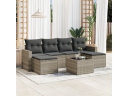 Vidaxl 7 Pcs Conj. Sofás Jardim Com Almofadões Vime Pe Cinzento-claro