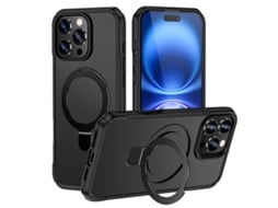 Capa Iphone 14 Pro Magnética Temperada, Compatível Magsafe, Suporte Invisível E Anel, Proteção Militar - Preto