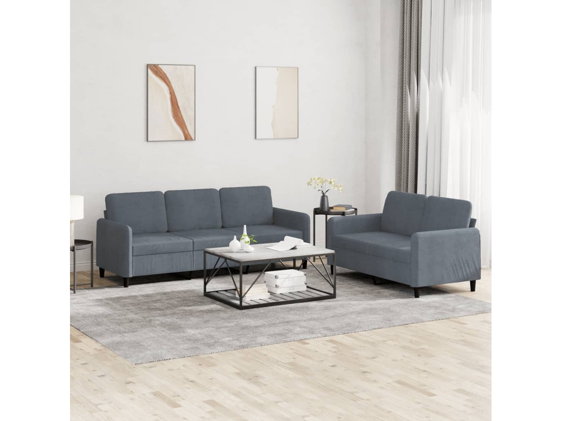 Vidaxl 2 Pcs Conjunto De Sofás Veludo Cinzento-escuro
