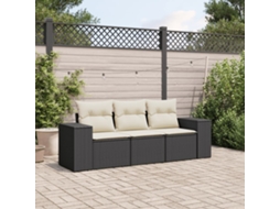 Vidaxl 3 Pcs Conjunto Sofás De Jardim Com Almofadões Vime Pe Preto