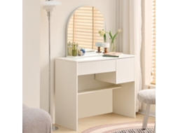 Penteadeira 135 X 90 X 40 Cm - Com Espelho, Gavetas E Prateleiras Abertas, Design Moderno - Branco