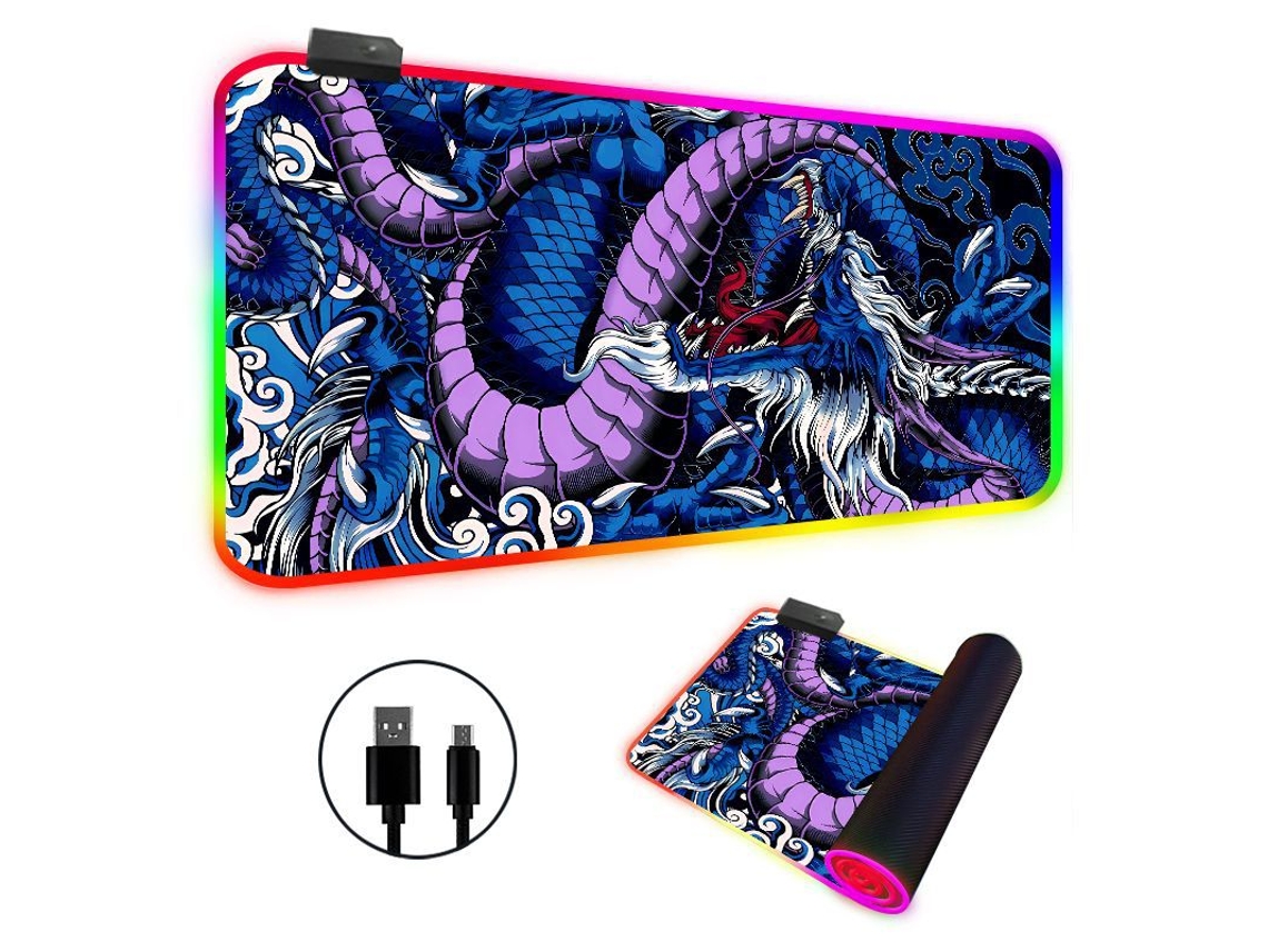 Mousepad Mesa Com Luz Led Rgb, Tapete Para Teclado Com Estampa De Dragão Grande Brilvibera (azul Roxo, 3008004mm)