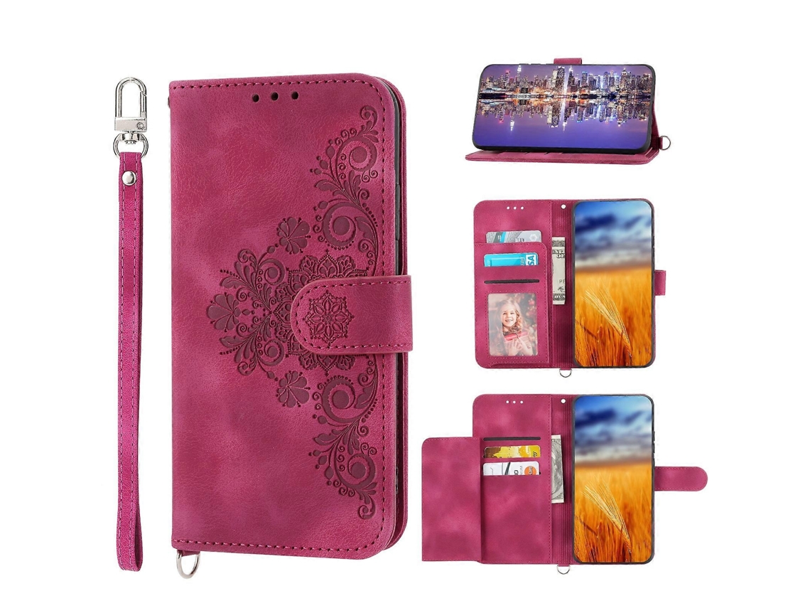 Capa Carteira Em Couro Sintético Com Textura Floral Para Samsung Galaxy S23+