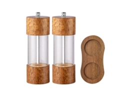 Ferramenta Moinho de Pimenta Manual Acrílico Madeira Antigo Conjunto Duas Peças 6 Polegadas + Caixa Base M UISAVE