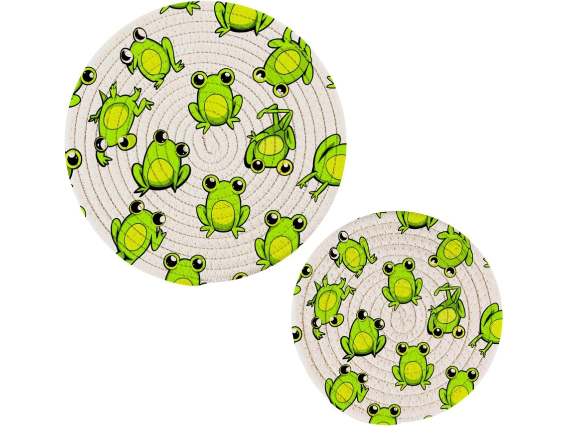 Conjunto De 2 Porta-copos, Em Algodão, Formato De Sapinho Verde