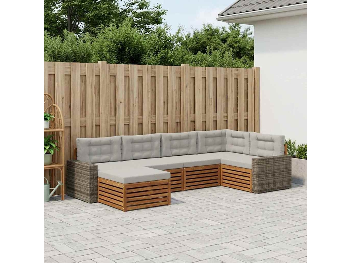 Vidaxl Conjunto De Sofás Para Exterior 6 Pcs Natural E Cinzento-claro