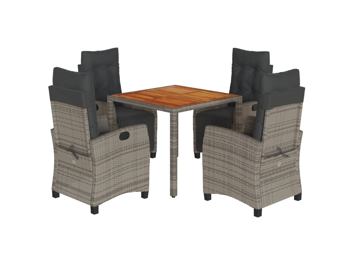 Conjunto 5 de jantar p/ jardim c/ almofadões VIDAXL vime PE cinza