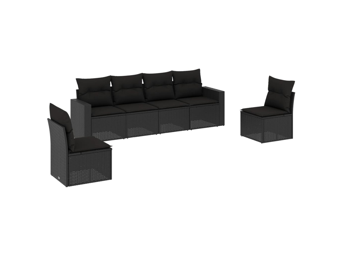 Conjunto de sofá de jardim 6 peças com almofadões Vime Pe Preto MAISON EXCLUSIVE (6 peças)