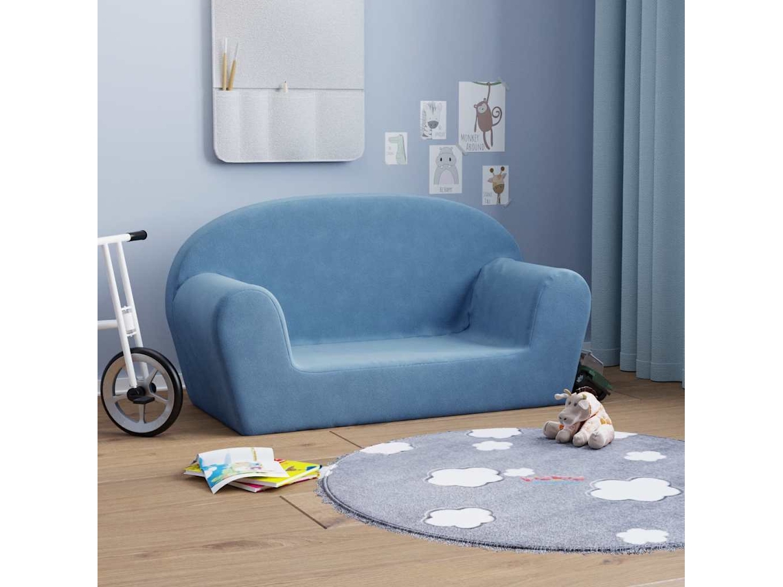 Vidaxl Sofá Infantil De 2 Lugares Pelúcia Macia Azul