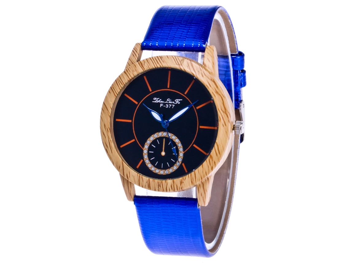 Relógio de Pulso Unissex de Quartzo com Pulseira de Couro Artificial Zhoulianfa Azul