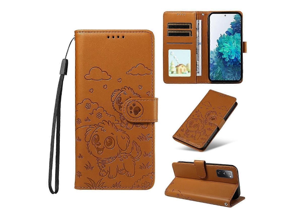 Capa De Couro Para Celular Com Bloqueio Rfid E Estampa De Cachorro Em Formato De Coração