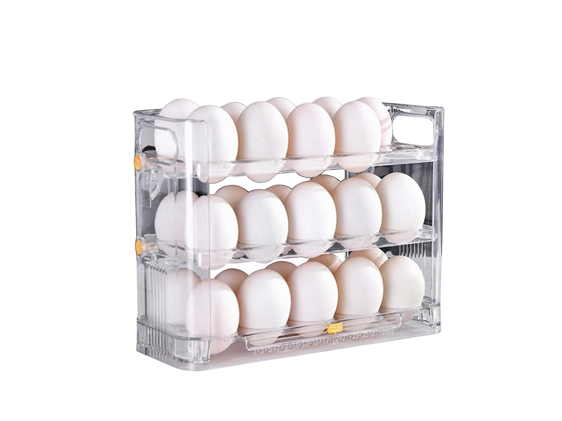 Caixa Para Ovos Com Alça Transparente, 3 Camadas, 30 Compartimentos, Organizador De Alimentos Para Geladeira