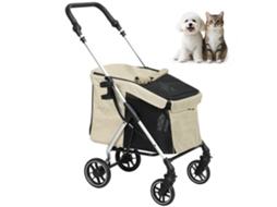 Carrinho de Bebê, Carrinho de Transporte Leve e Dobrável para Cães Pequenos, Travesseiro Lavável, Janela de Malha, Cáqui Ge